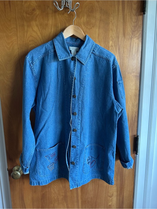 Christopher & Banks Jackets & Blazers - Christopher & Banks Blue Denim Jacket with Embroidered Pockets
